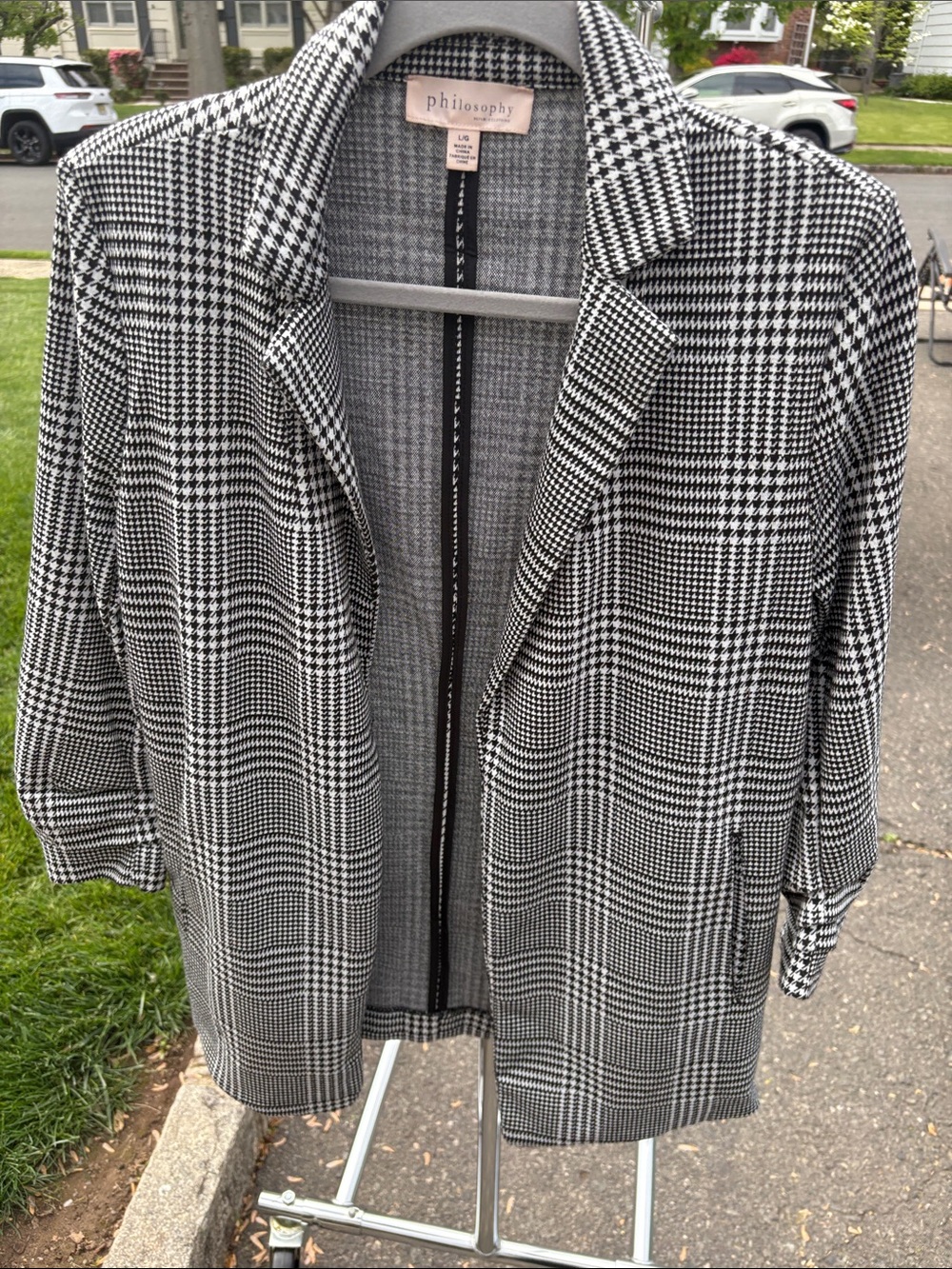 Philosophy Black & White Glen Plaid Open-Front Blazer